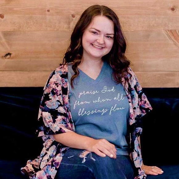 elly and grace Tops Christian Vneck Praise God Whom All Blessings